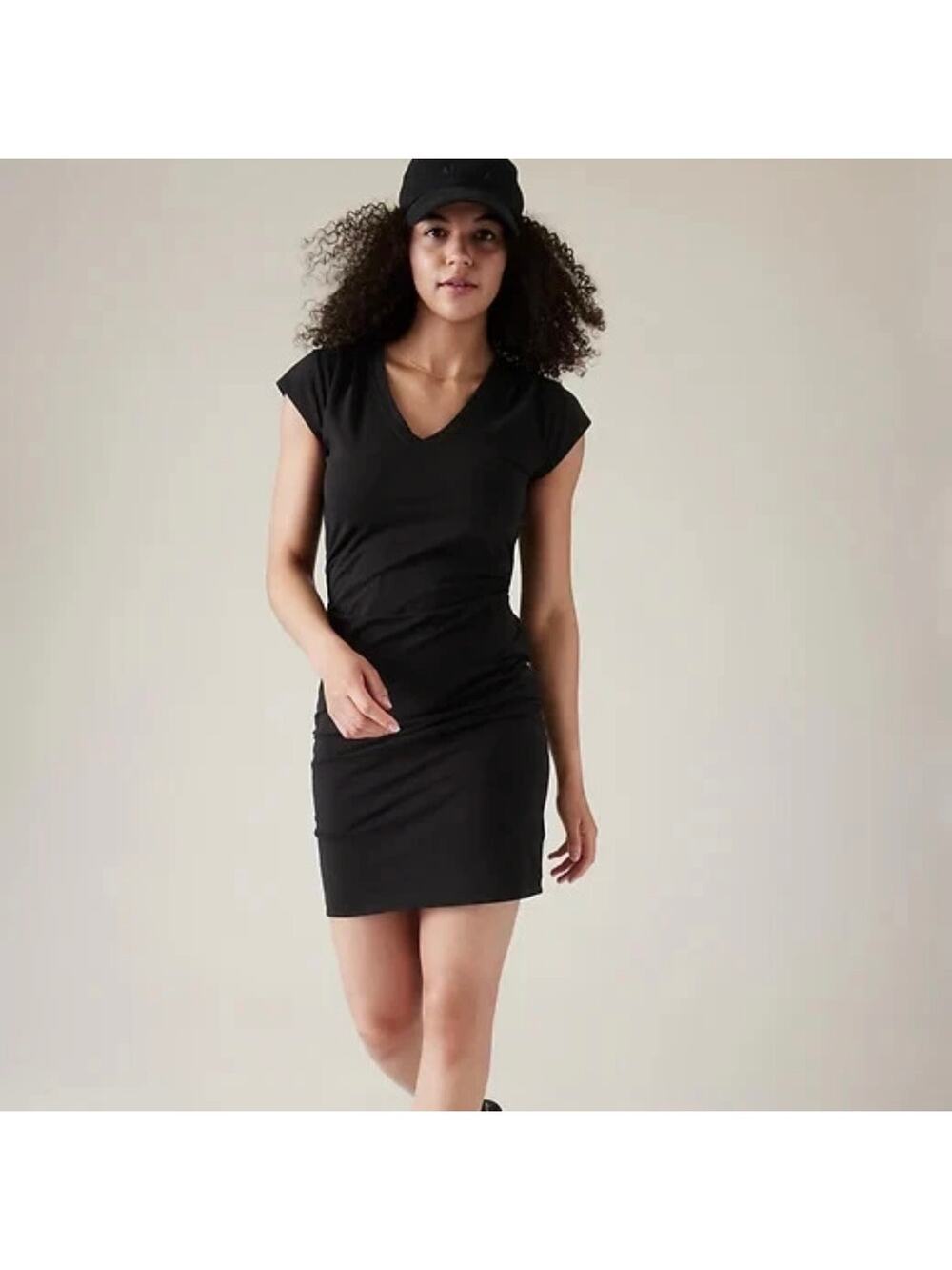 ATHLETA Effortless Ruched Tshirt Dress Black Medium M